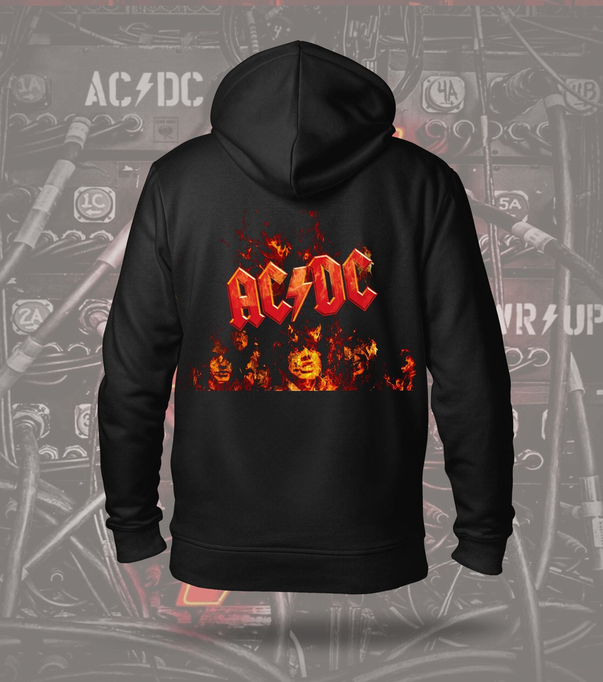 AC/DC Flame Logo Graphic Hoodie – Black