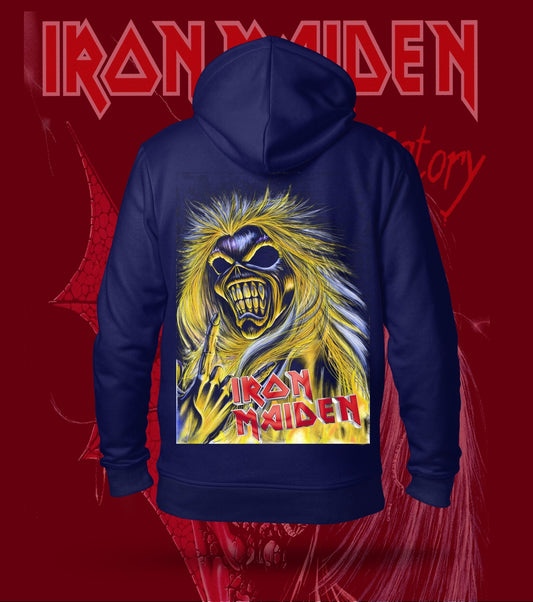 Iron Maiden Golden-Maned Eddie Hoodie – 300 GSM Heavyweight Cotton – Navy back print