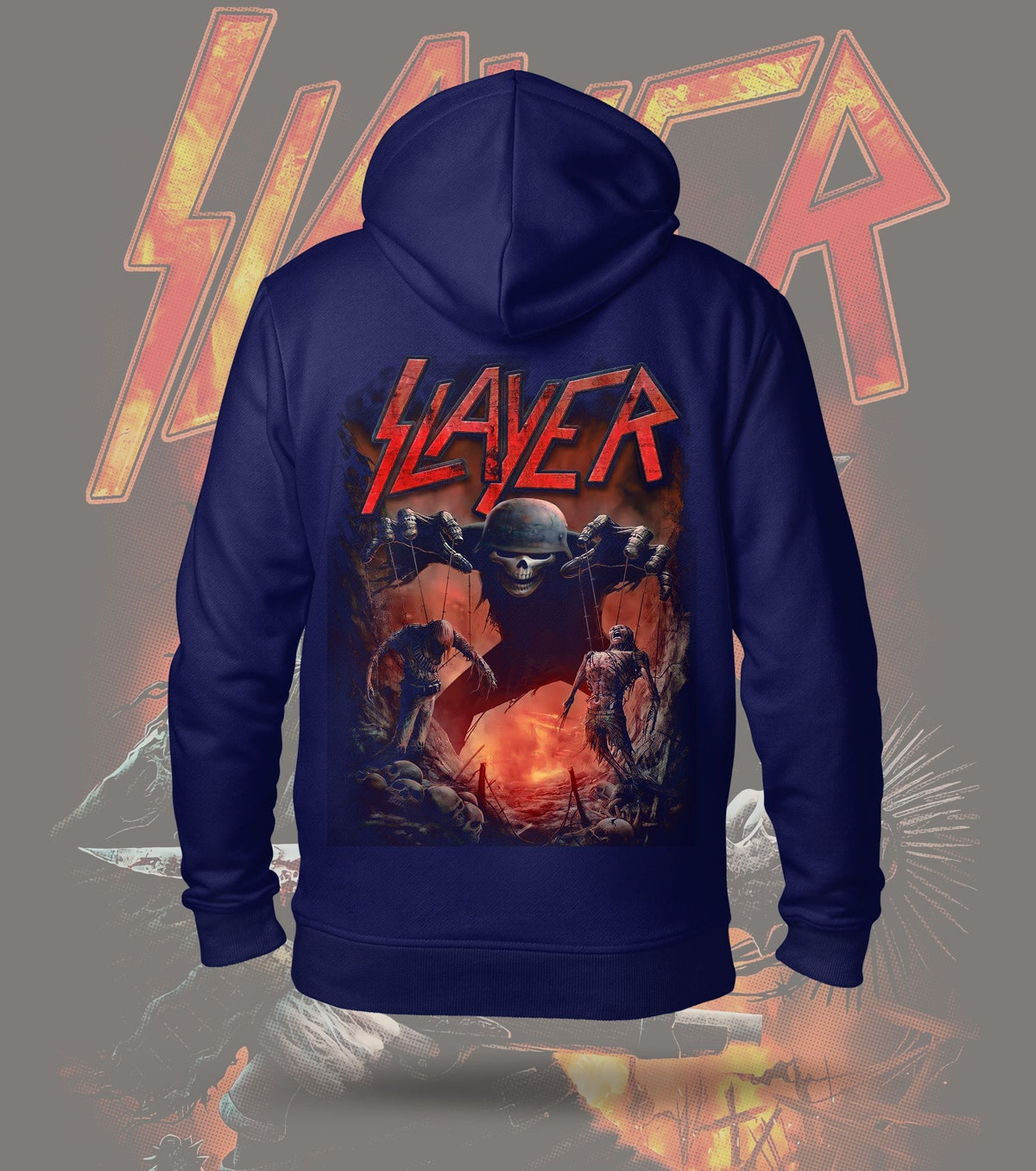 Slayer Puppetmaster Apocalypse Graphic Hoodie – 300 GSM Heavyweight Cotton – Navy back print