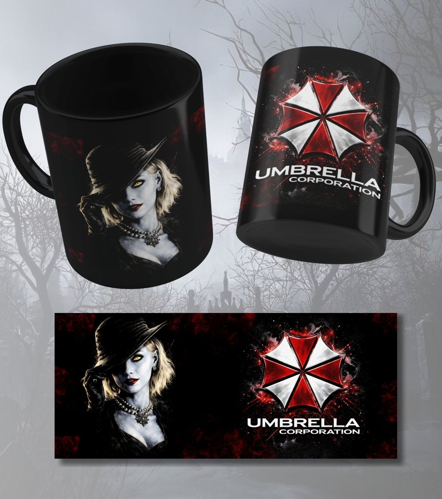 Resident Evil Lady Dimitrescu Mug – Umbrella Corporation Black Gaming Coffee Cup