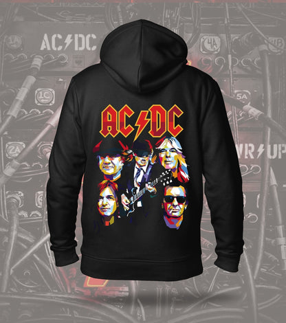 AC/DC Band Portrait Graphic Hoodie – Black