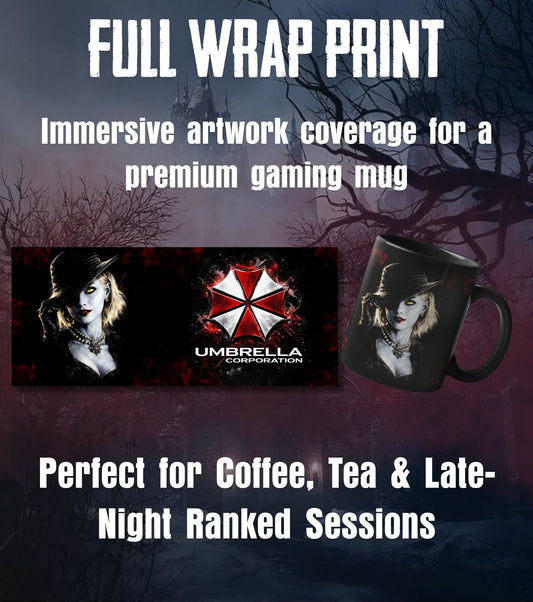 Resident Evil Lady Dimitrescu Mug – Umbrella Corporation Black Gaming Coffee Cup