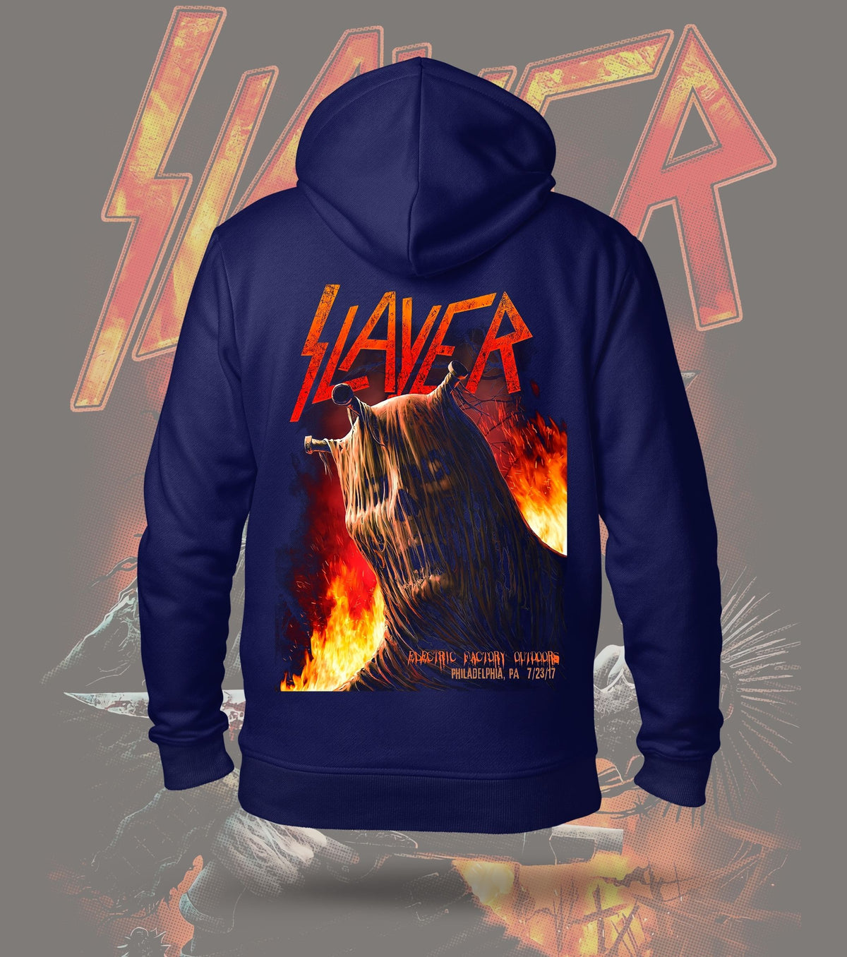 Slayer Hellfire Reaper Graphic Hoodie – 300 GSM Heavyweight Cotton – Navy back print