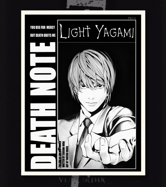 Death Note Anime Poster – Light Yagami & L (Black & White Manga Art)
