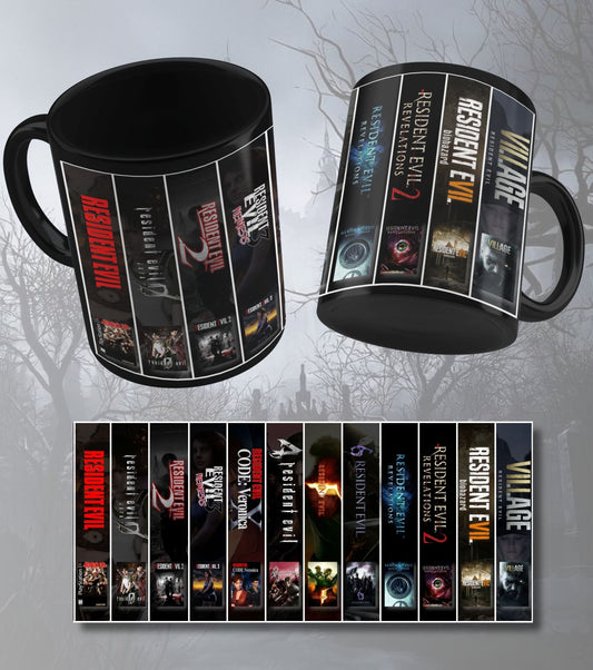 Resident Evil Games Collection Mug – Resident Evil Game Covers Black Gaming Coffee Cup