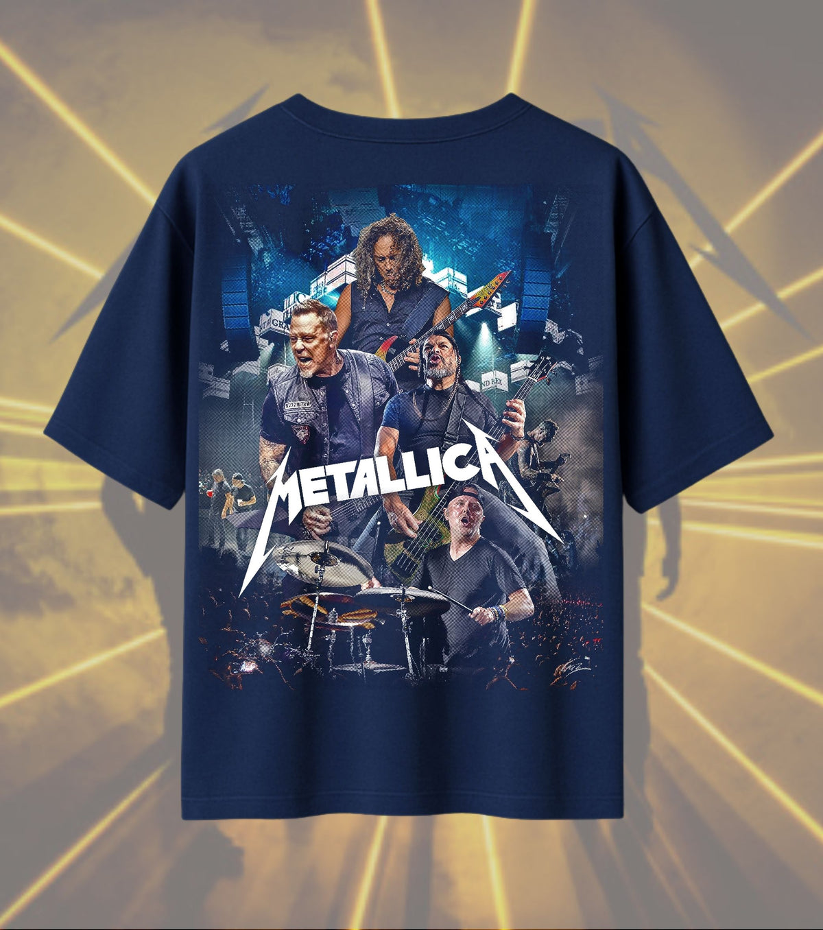 Metallica Live Band Graphic T-Shirt | Concert Performance Artwork | Premium Cotton Unisex Oversized T-Shirt | Navy