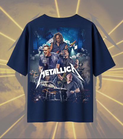 Metallica Live Band Graphic T-Shirt | Concert Performance Artwork | Premium Cotton Unisex Oversized T-Shirt | Navy
