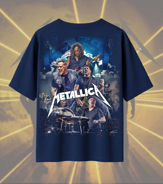 Metallica Live Band Graphic T-Shirt | Concert Performance Artwork | Premium Cotton Unisex Oversized T-Shirt | Navy