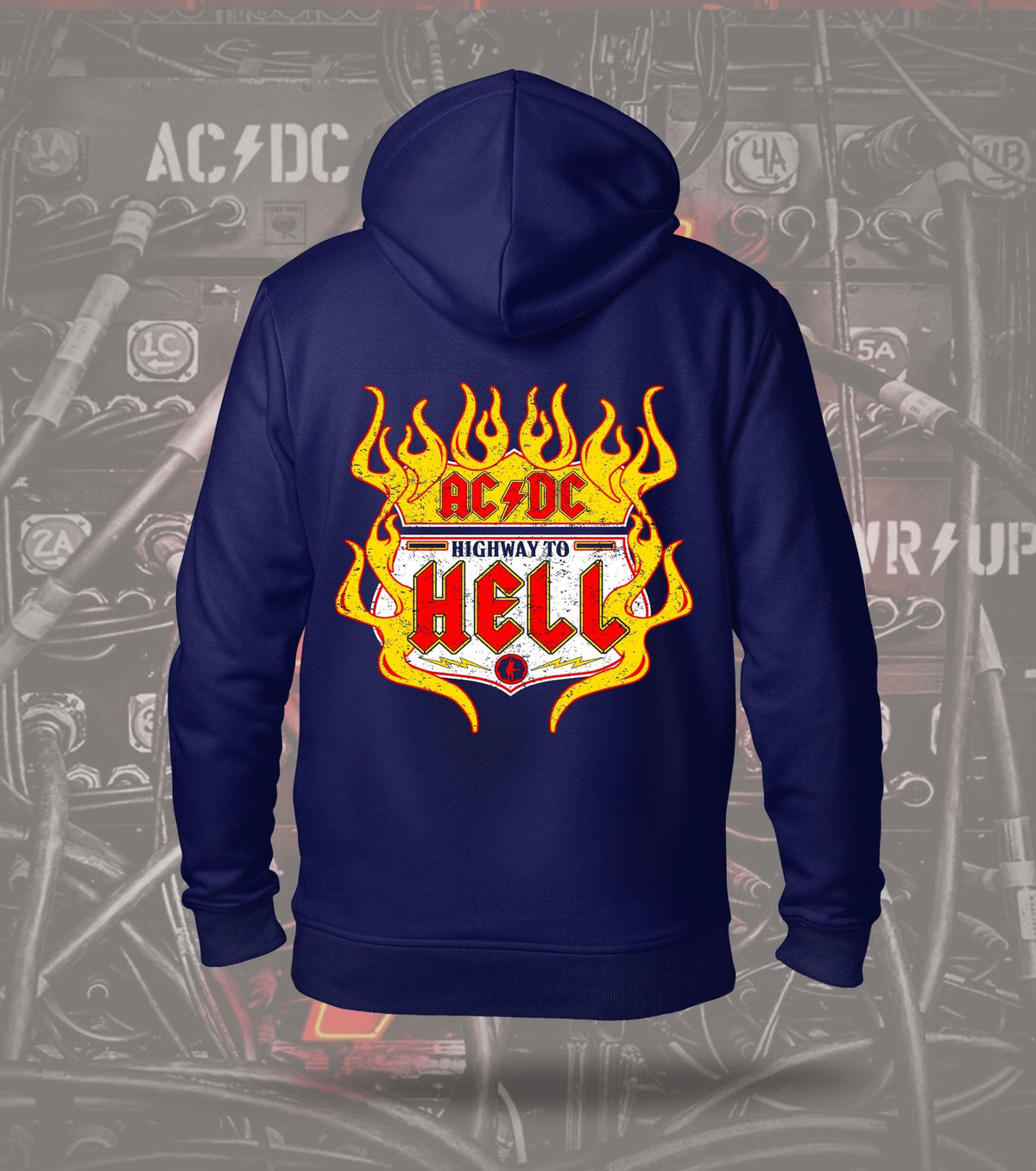 AC/DC Highway to Hell Flame Graphic Hoodie – Navy