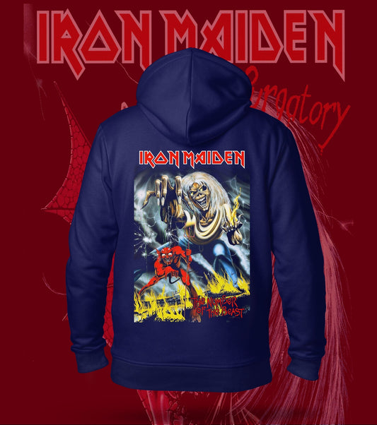 Iron Maiden The Number of the Beast Eddie Hoodie – 300 GSM Heavyweight Cotton – Navy back print