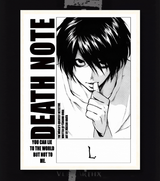 Death Note Anime Poster – Light Yagami & L (Black & White Manga Art)