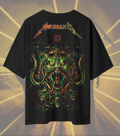 Metallica Oni Demon Graphic T-Shirt | Japanese Inspired Monster Artwork | Premium Cotton Unisex Oversized T-Shirt | Black