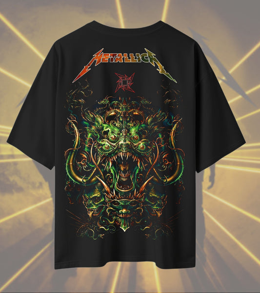 Metallica Oni Demon Graphic T-Shirt | Japanese Inspired Monster Artwork | Premium Cotton Unisex Oversized T-Shirt | Black