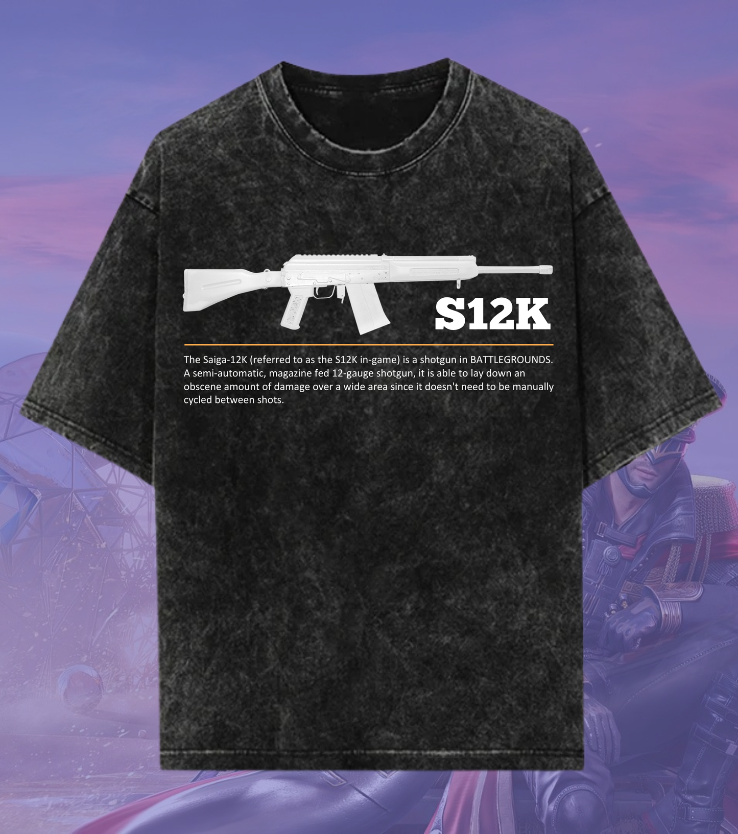 BGMI S12K Shotgun Graphic Acid Wash Oversized T-Shirt | Premium 240 GSM Heavyweight Tee