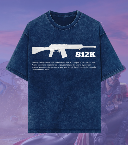 BGMI S12K Shotgun Graphic Acid Wash Oversized T-Shirt | Premium 240 GSM Heavyweight Tee