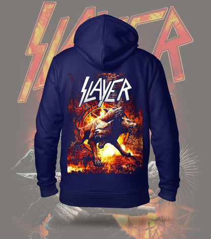 Slayer Hellhound Apocalypse Graphic Hoodie – 300 GSM Heavyweight Cotton – Navy back print