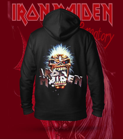 Iron Maiden Metallic Eddie Logo Hoodie – 300 GSM Heavyweight Cotton – Black back print
