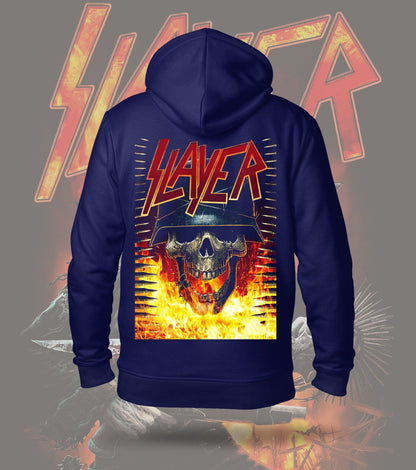 Slayer Inferno Skull Graphic Hoodie – 300 GSM Heavyweight Cotton – Navy back print