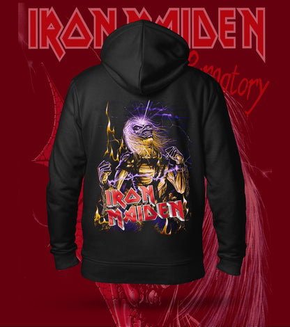 Iron Maiden Lightning Eddie Hoodie – 300 GSM Heavyweight Cotton – Black back print