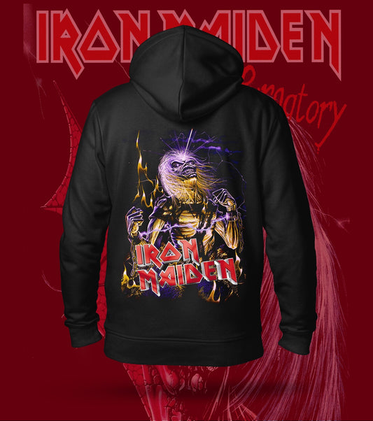Iron Maiden Lightning Eddie Hoodie – 300 GSM Heavyweight Cotton – Black back print