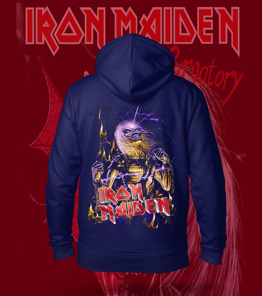 Iron Maiden Lightning Eddie Hoodie – 300 GSM Heavyweight Cotton – Navy back print