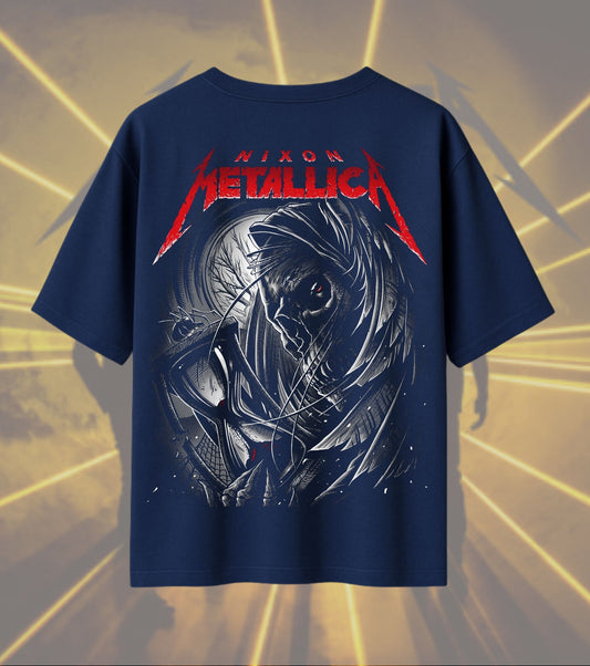 Metallica Horseman Graphic T-Shirt | Dark Rider Heavy Metal Artwork | Premium Cotton Unisex Oversized T-Shirt | Navy