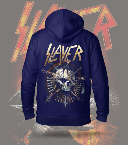 Slayer Skeleton Ritual Graphic Hoodie – 300 GSM Heavyweight Cotton – Navy back print