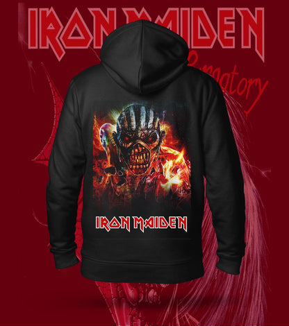 Iron Maiden Flaming Eddie Hoodie – 300 GSM Heavyweight Cotton – Black back print