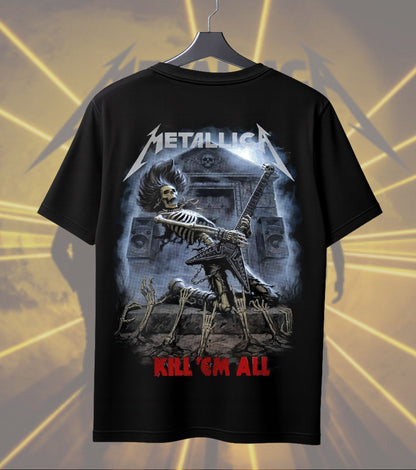 Metallica Skeleton Guitarist Graphic T-Shirt | Kill 'Em All Inspired Heavy Metal Rock Band Tee | Premium Cotton Unisex Regular T-Shirt