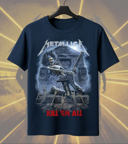 Metallica Skeleton Guitarist Graphic T-Shirt | Kill 'Em All Inspired Heavy Metal Rock Band Tee | Premium Cotton Unisex Regular T-Shirt