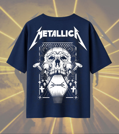 Metallica Death Magnetic Skull Graphic T-Shirt | Coffin Skull Artwork | Premium Cotton Unisex Oversized T-Shirt | Navy