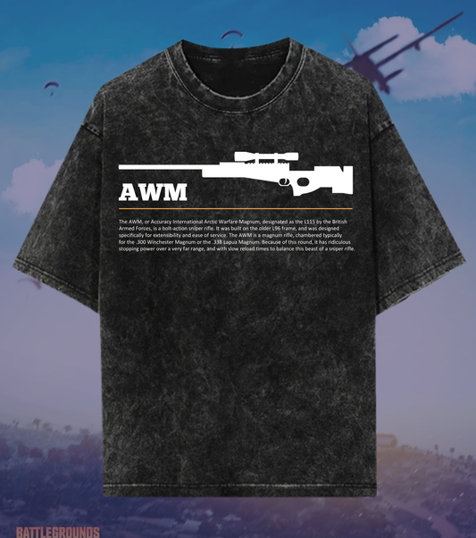 BGMI AWM Sniper Graphic Acid Wash Oversized T-Shirt | Premium 240 GSM Heavyweight Tee