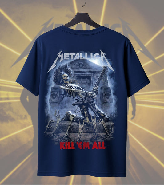 Metallica Skeleton Guitarist Graphic T-Shirt | Kill 'Em All Inspired Heavy Metal Rock Band Tee | Premium Cotton Unisex Regular T-Shirt