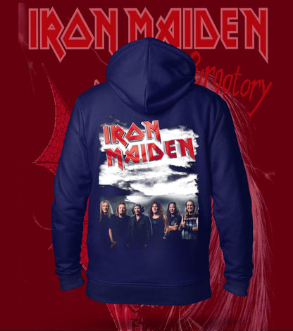 Iron Maiden Band Lineup Photo Hoodie – 300 GSM Heavyweight Cotton – Navy back print