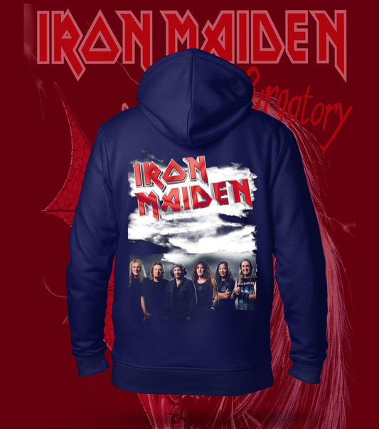 Iron Maiden Band Lineup Photo Hoodie – 300 GSM Heavyweight Cotton – Navy back print