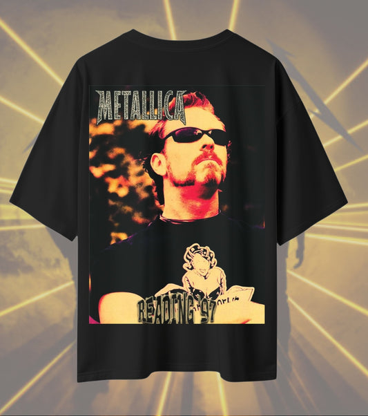 Metallica James Hetfield Red Portrait Graphic T-Shirt | Vintage Rock Photography Artwork | Premium Cotton Unisex Oversized T-Shirt | Black