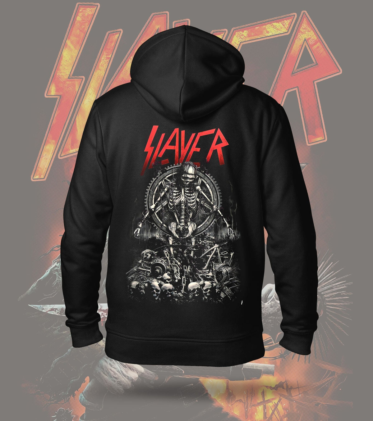 Slayer Skeleton Engraving Graphic Hoodie – 300 GSM Heavyweight Cotton – Black back print