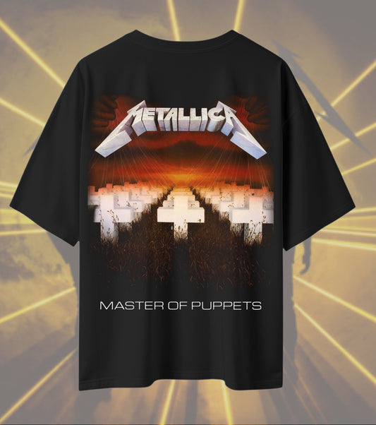 Metallica Master of Puppets Graphic T-Shirt | Crosses & Stage Artwork | Premium Cotton Unisex Oversized T-Shirt | Black