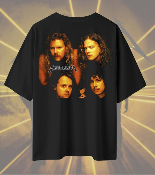 Metallica Classic Band Portrait Graphic T-Shirt | Vintage Band Photo Artwork | Premium Cotton Unisex Oversized T-Shirt | Black
