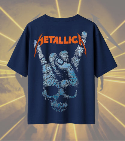 Metallica Skeleton Crew Graphic T-Shirt | Blue Skeleton Skull Artwork | Premium Cotton Unisex Oversized T-Shirt | Navy