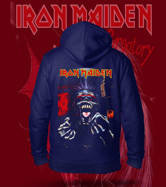 Iron Maiden Screaming Eddie Hoodie – 300 GSM Heavyweight Cotton – Navy back print
