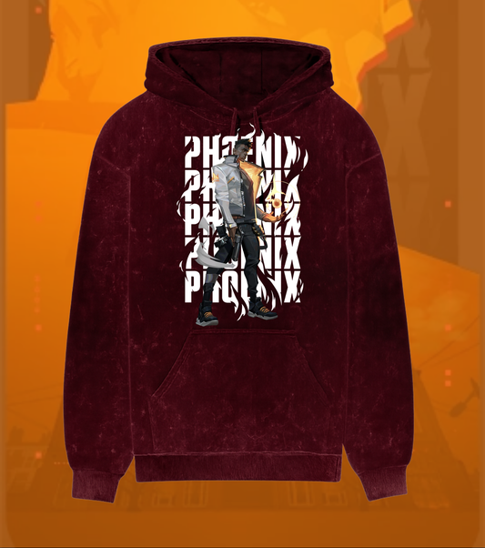 Phoenix | Valorant – Blazing Rebirth Acid Wash Hoodie