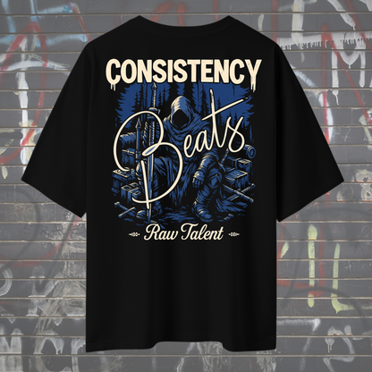 Consistency Beats Raw Talent Oversized Tee – Black