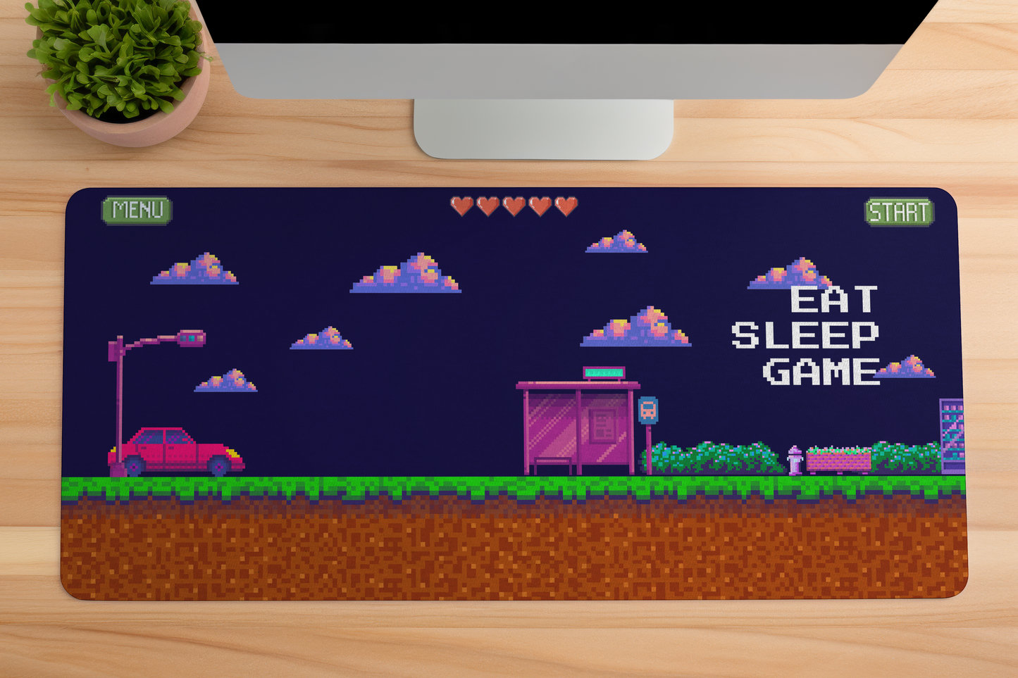 Retro Pixel “Eat Sleep Game” XL Mousepad – 80×33 cm