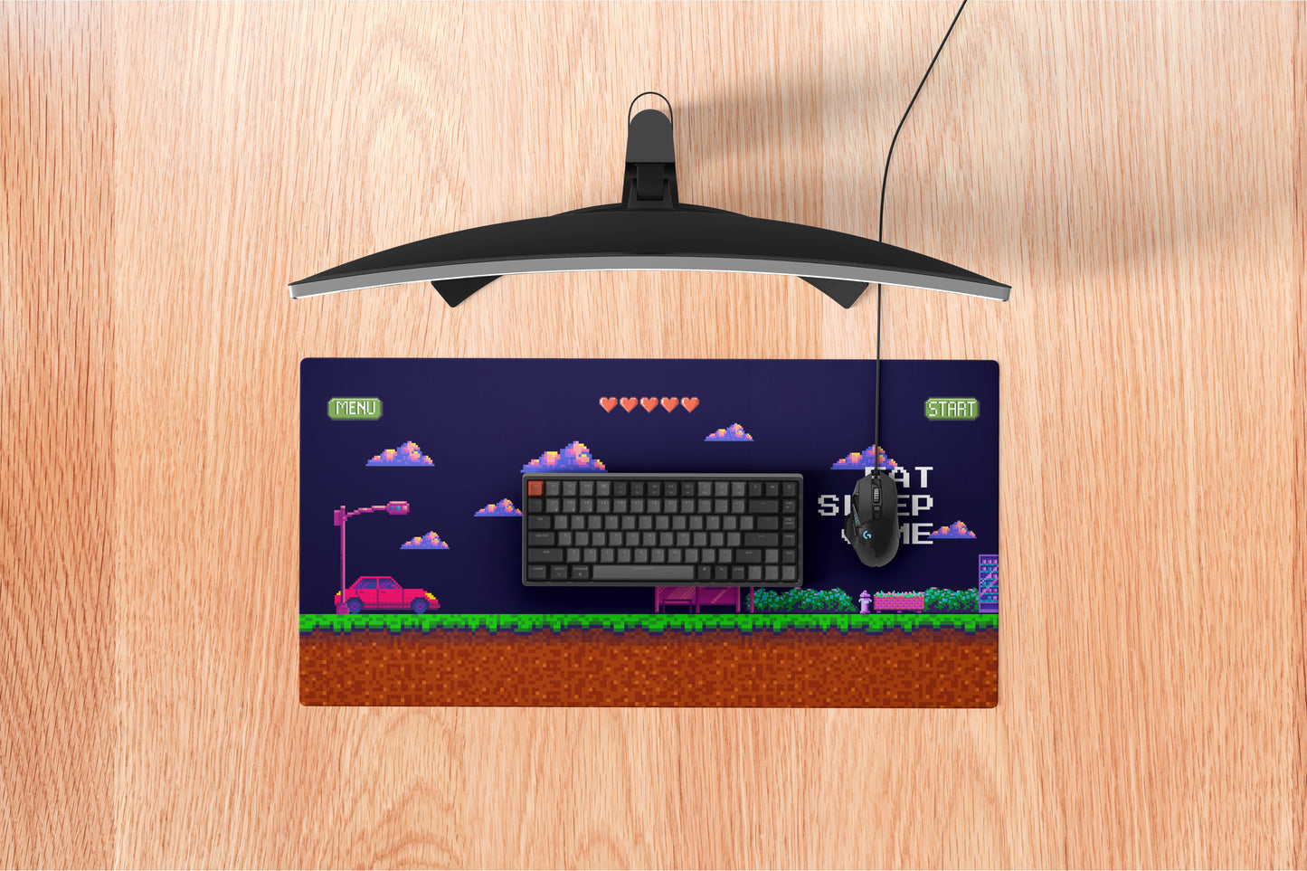 Retro Pixel “Eat Sleep Game” XL Mousepad – 80×33 cm