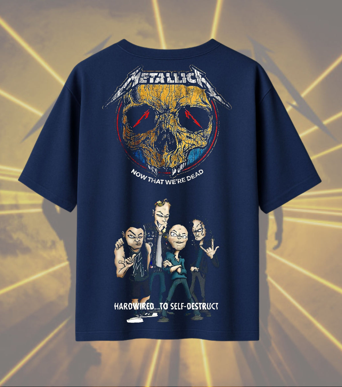 Metallica Hardwired to Self-Destruct Graphic T-Shirt | Now That We’re Dead Artwork | Premium Cotton Unisex Oversized T-Shirt | Navy