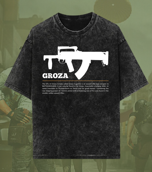 Groza Thunderstrike Oversized Tee – 240 GSM Acid Wash | Airdrop Exclusive