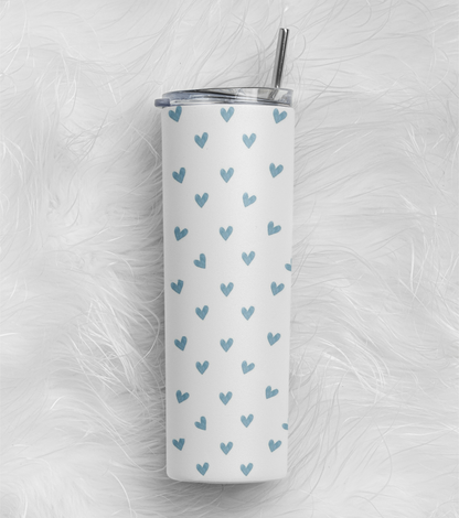 Blue Hearts Pattern Stainless Steel Tumbler – 591 ml