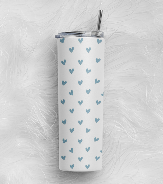 Blue Hearts Pattern Stainless Steel Tumbler – 591 ml