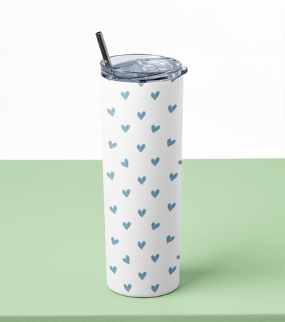 Blue Hearts Pattern Stainless Steel Tumbler – 591 ml